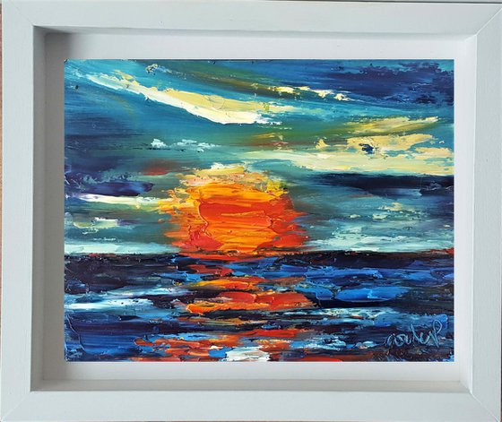 Red Moon Rises Again - semi abstract seascape