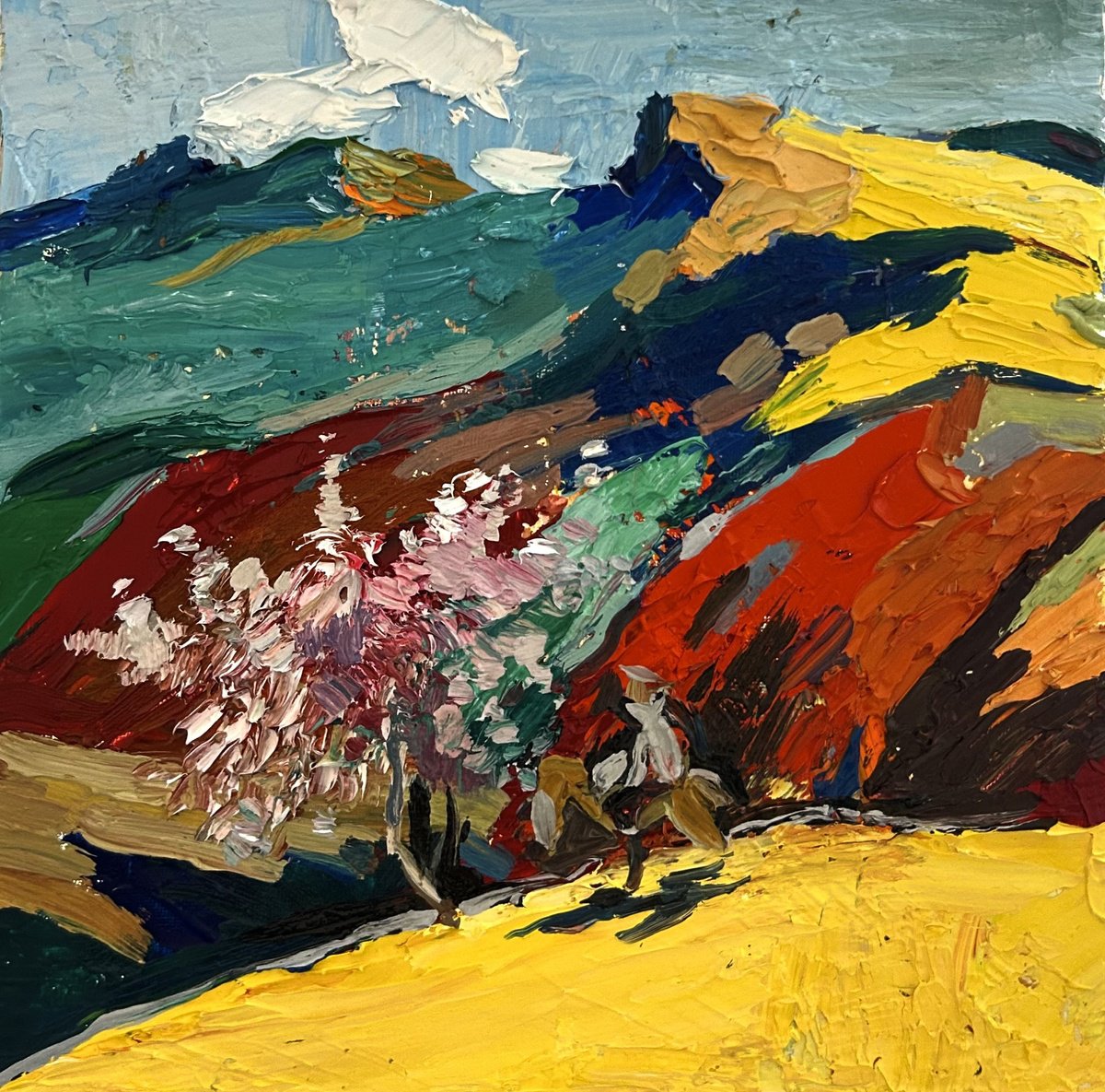 Impressionistic Landscape Oil Painting By Vahe Bagumyan, 12 X 12", Journey Through The Hills, Original Artwork