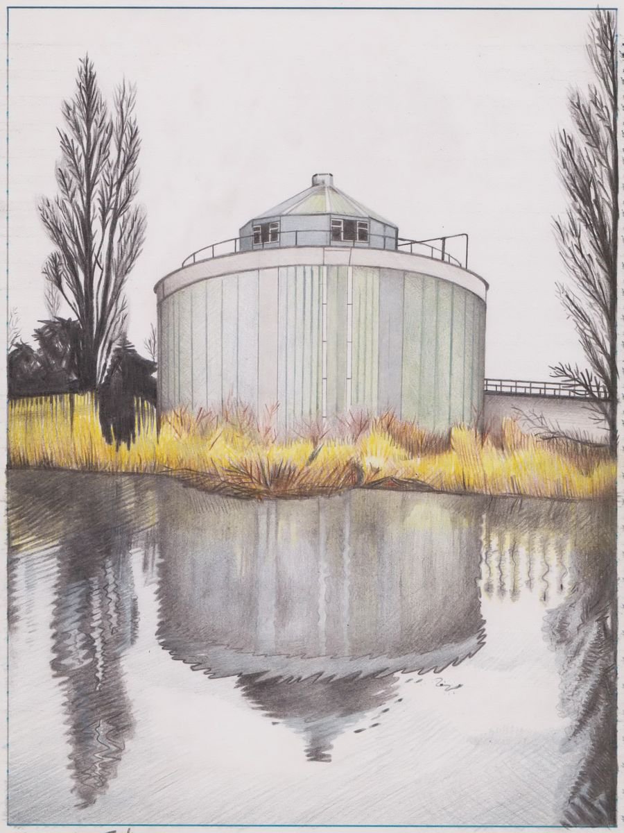 Impressionistic Landscape Pencil Drawing By Zoltan Till, 8 X 12", South West Water, Original Artwork