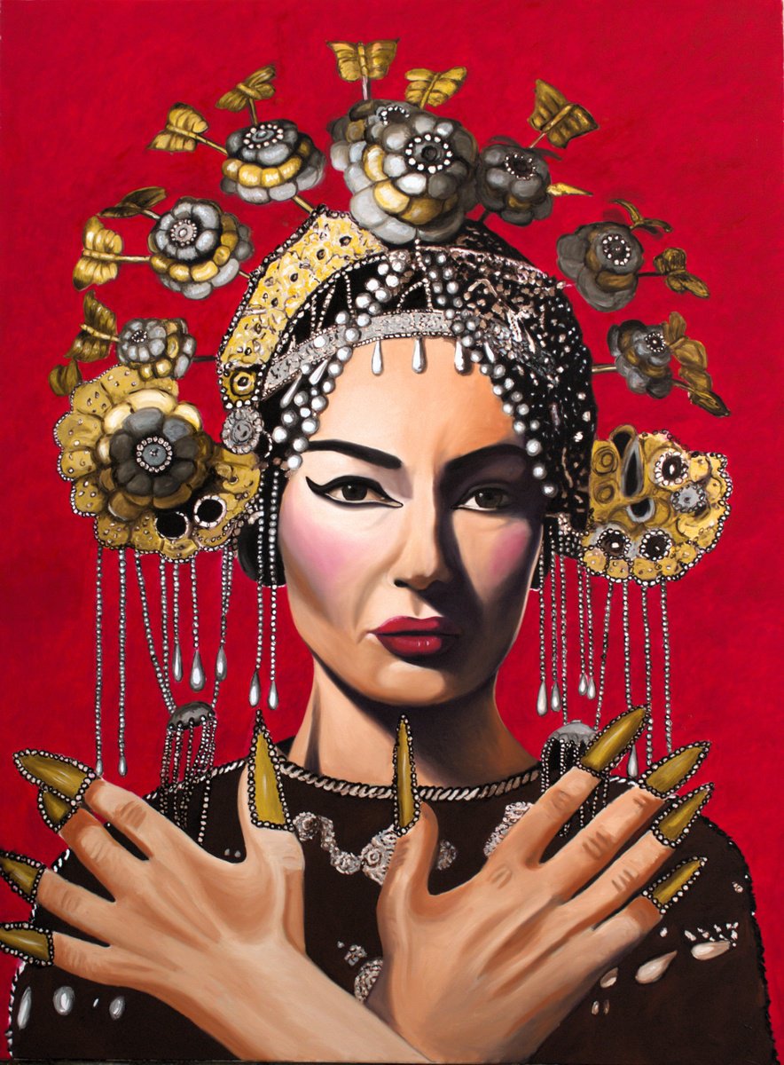 Urban And Pop Portrait Oil Painting By Mathew Halpin, 59 X 79", Maria Callas As Turandot, Original Artwork