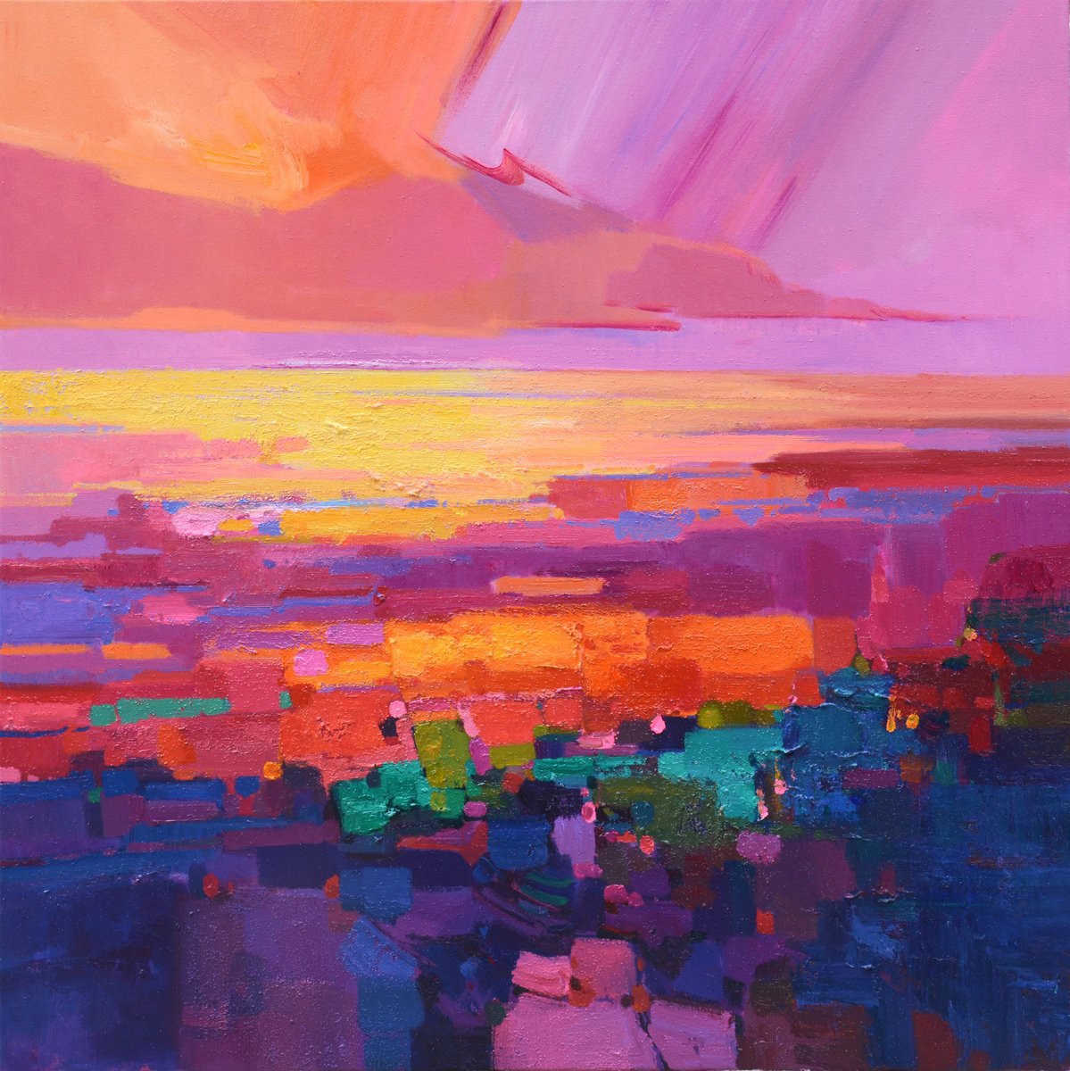 Abstract Acrylic Painting By Jianzhe Chon, 39 X 39, Sky Abstract 088, Original Artwork