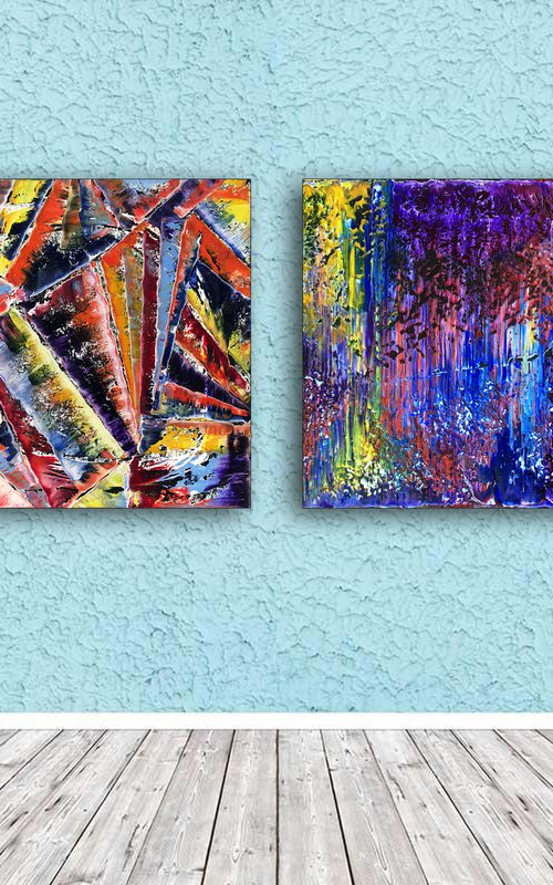 "I Love You To Pieces" - Original Large PMS Abstract Diptych Oil Paintings On Canvas - 40" x 20" by Preston M. Smith (PMS)