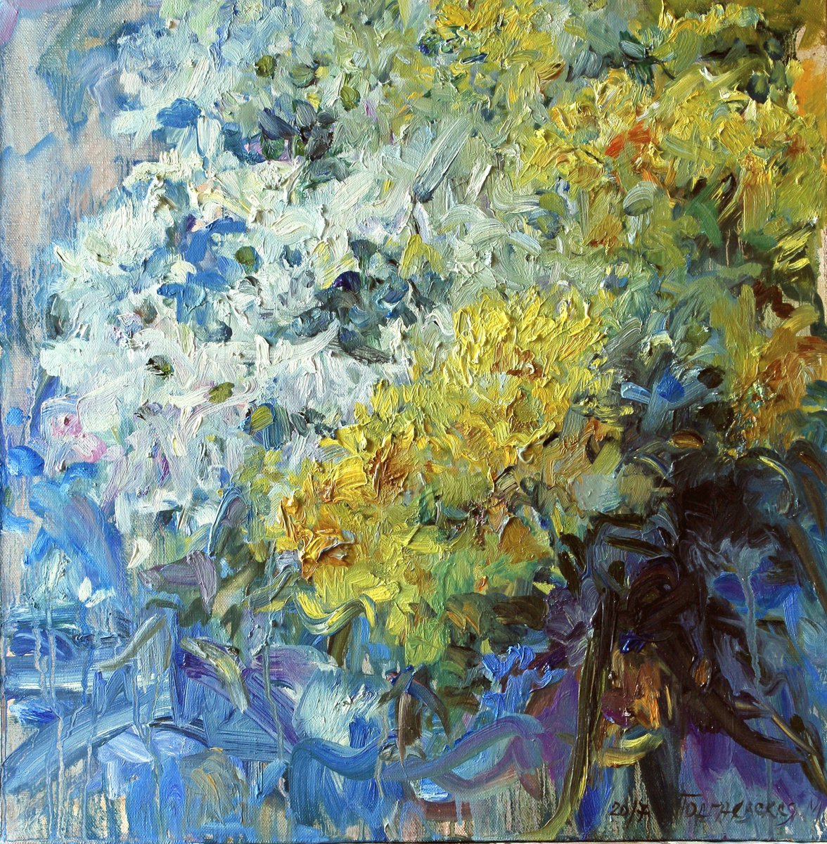 A bouquet of yellow and white chrysanthemums. by Marina Podgaevskaya