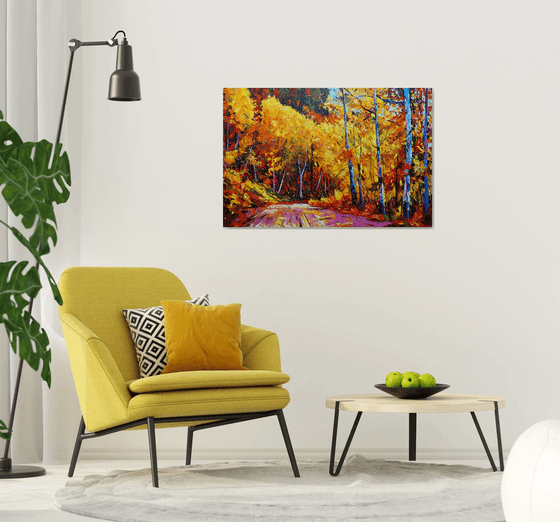 Autumn in a forest  (120x80cm, oil painting, ready to hang)