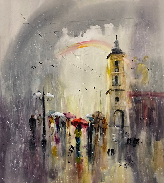 “Rainbow over umbrellas”,