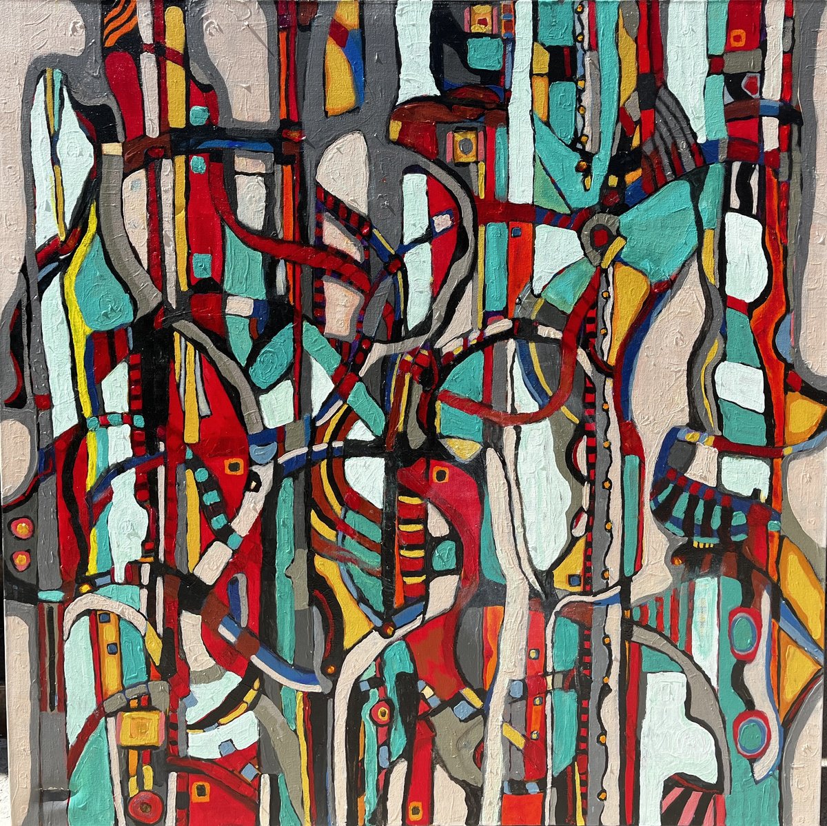 Abstract Acrylic Painting By Jeffrey Davies, 48 X 48, Connections # 16, Original Artwork