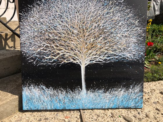 Frozen tree, large abstract tree painting on canvas