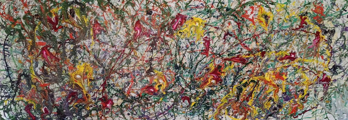 Abstract Acrylic Painting By Antonino Puliafico, 138 X 47, Petali Caduti, Original Artwork