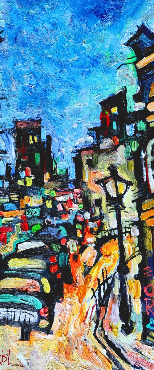 Lantern and night street. by Nikifor Swiristuhin