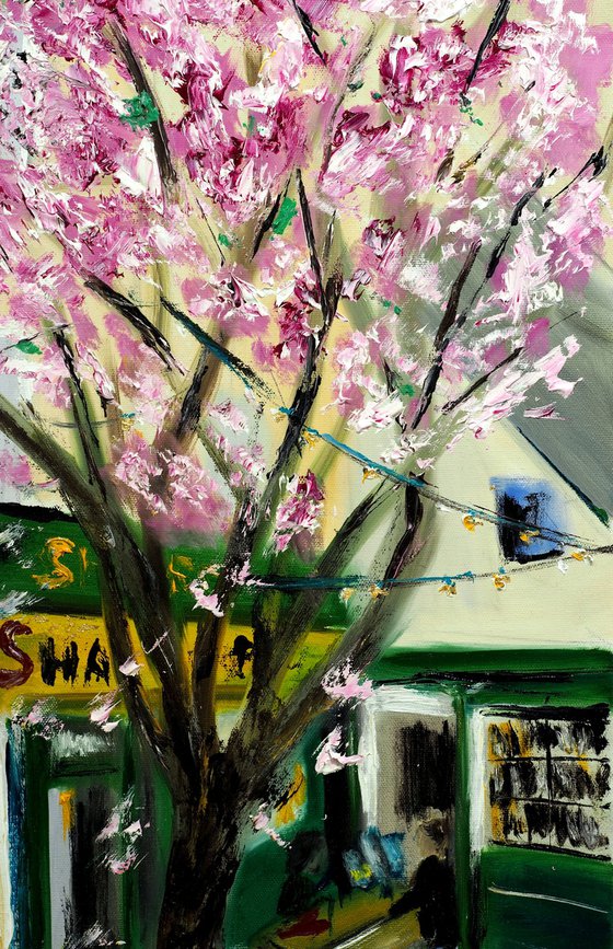 Cherry Blossoms at Shakespeare and Company, Paris - with gold embellishment