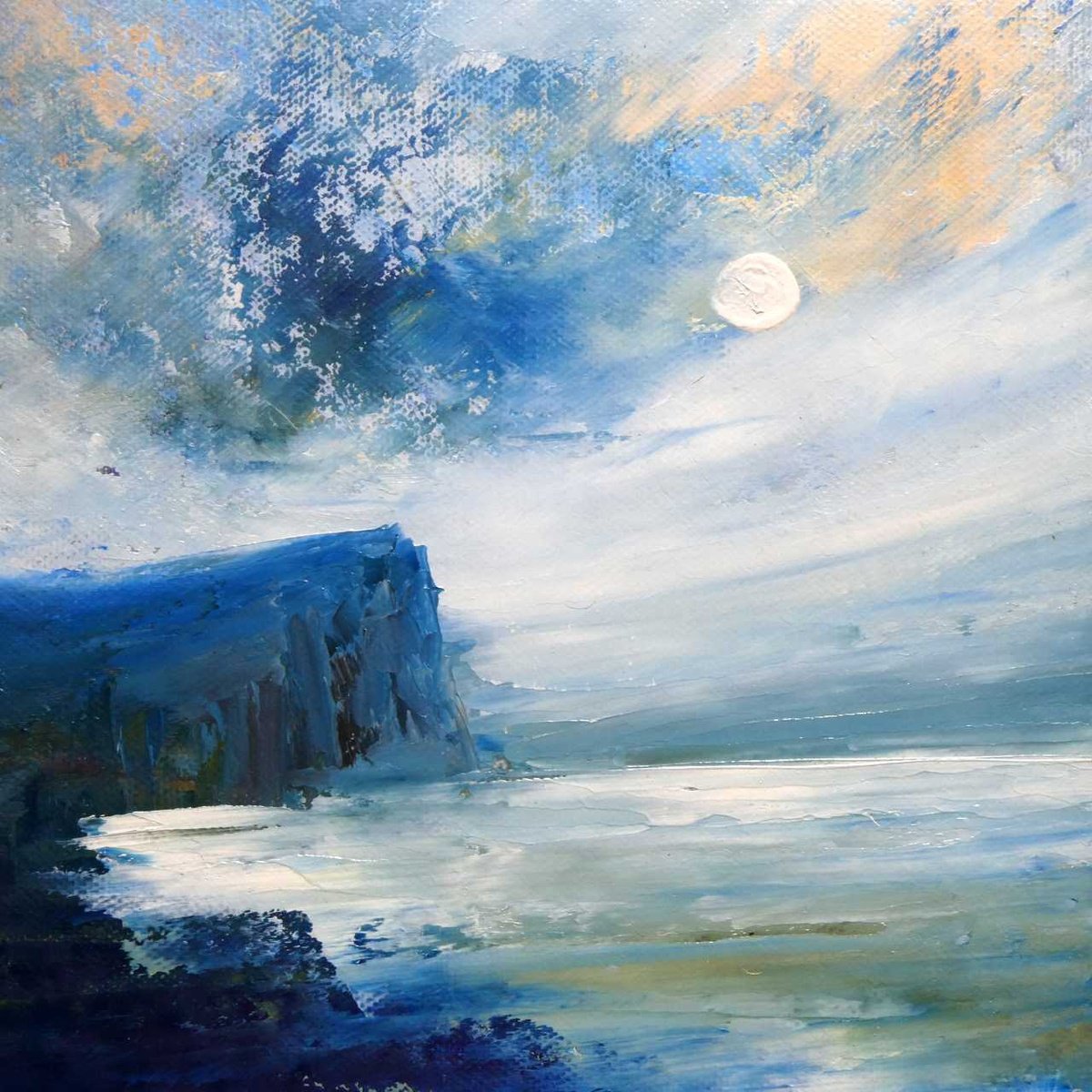 Blue moonlit Sea Cliffs by oconnart