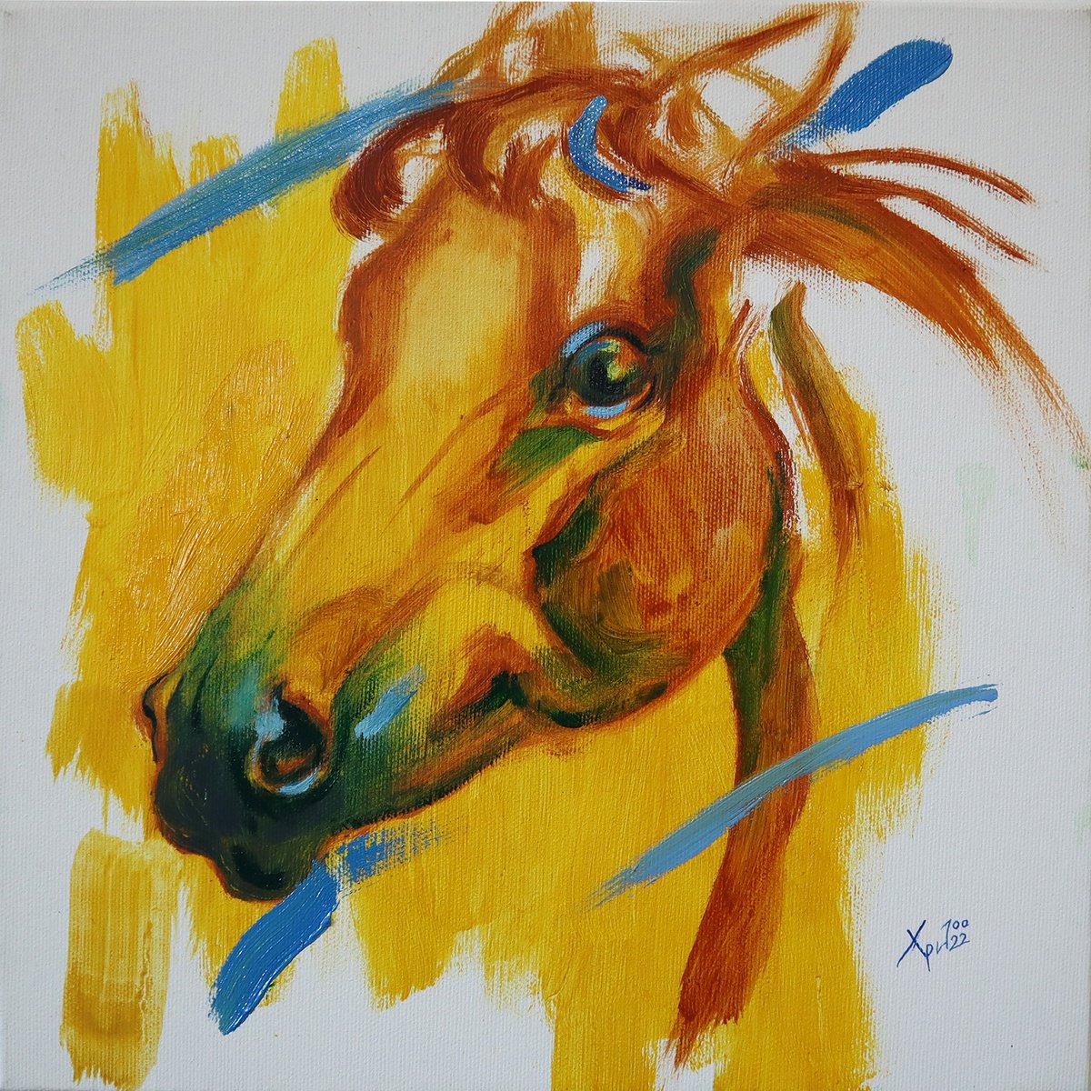 Urban And Pop Animal Oil Painting By Hristo Hristov, 12 X 12, Myths Ii, Original Artwork