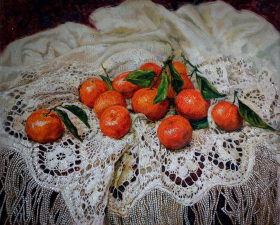 Mandarins on lace