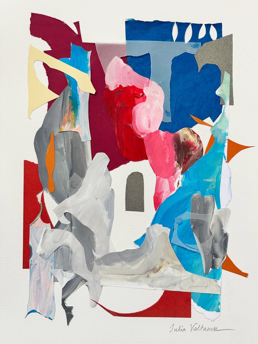 Organic Abstract Collage By Julia Valtanen, 12 X 16", Ruby Castle, Original Artwork