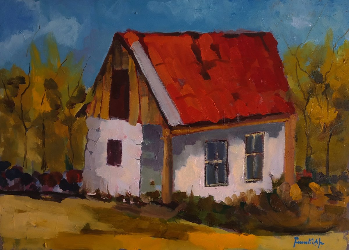 Impressionistic Landscape Oil Painting By Artyom Basenci, 28 X 20, Abandoned House (70X50Cm, Oil Painting, Ready To Hang), Artfinder