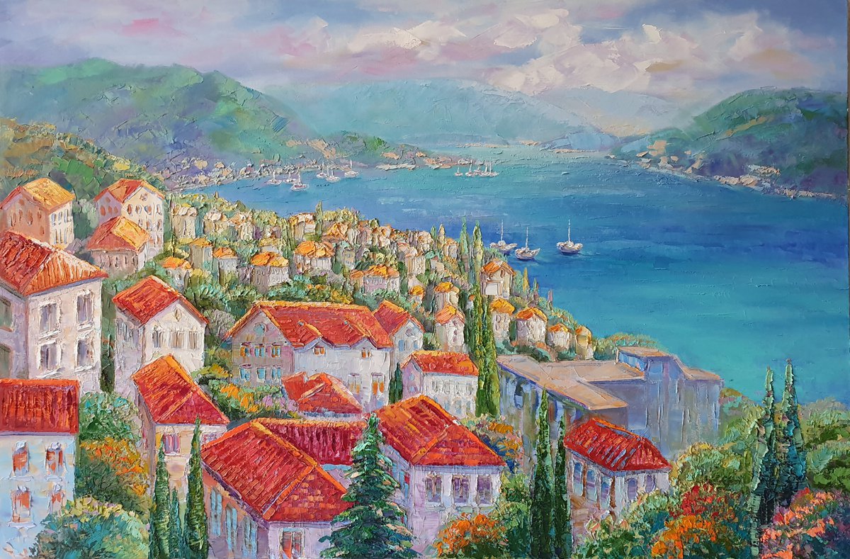 Impressionistic Landscape Oil Painting By Mary Voloshyna, 35 X 24", Sea View, Original Artwork