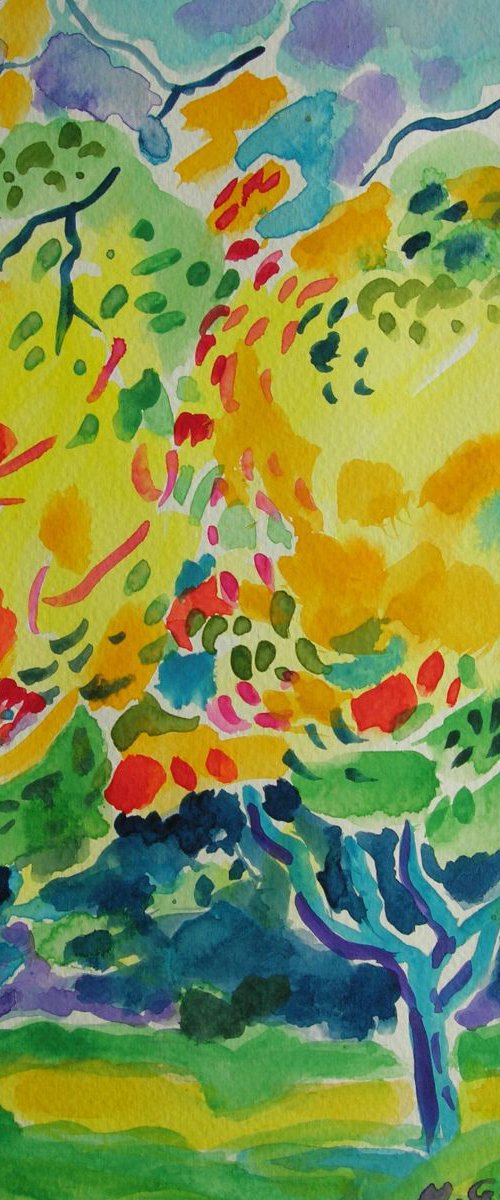 Yellow treetops - watercolour by Maja Grecic