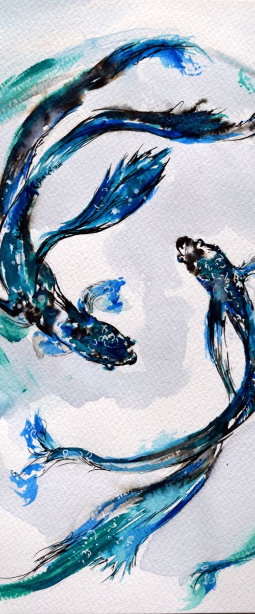 Koi fishes/ Watercolor by Anna Sidi-Yacoub