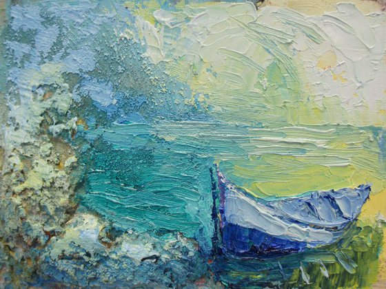 Fishing boat. oil painting seascape