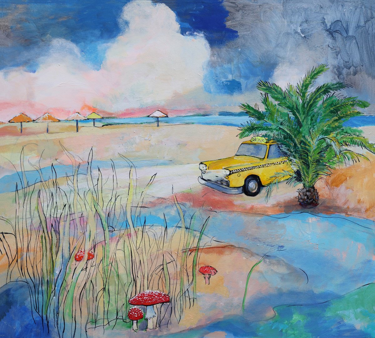 Urban And Pop Acrylic Painting , ?hecker. Mushrooms. Beach By Artem Andreichuk, 43 X 39, Artwork For Sale On Artfinder