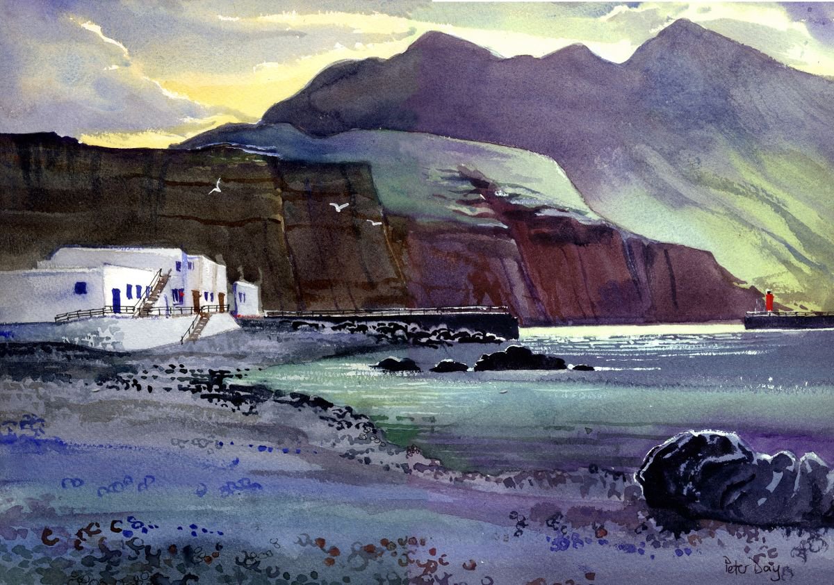 Impressionistic Landscape Watercolour By Peter Day, 17 X 13", Gran Caneria, Original Artwork