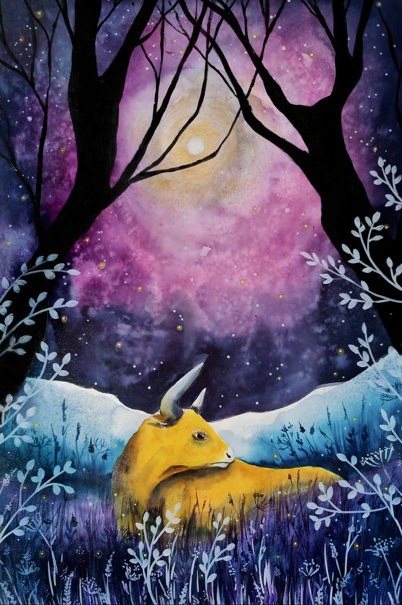 Surrealistic Animal Painting By Evgenia Smirnova, 15 X 22, Where The Sky Breathes, Original Artwork