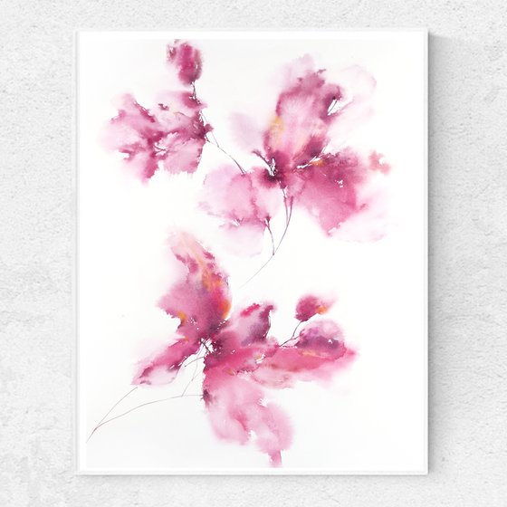 Soft pink flowers, watercolor painting "Sweet minutes"