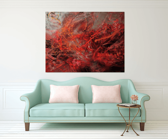 Large scale 170x130 cm stunning energy intense red colors fantastic painting flying dreams by O KLOSKA