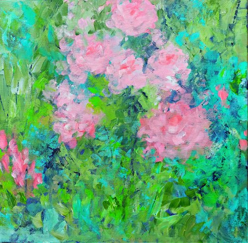 Summer Garden with Pink Roses by Jan Rippingham