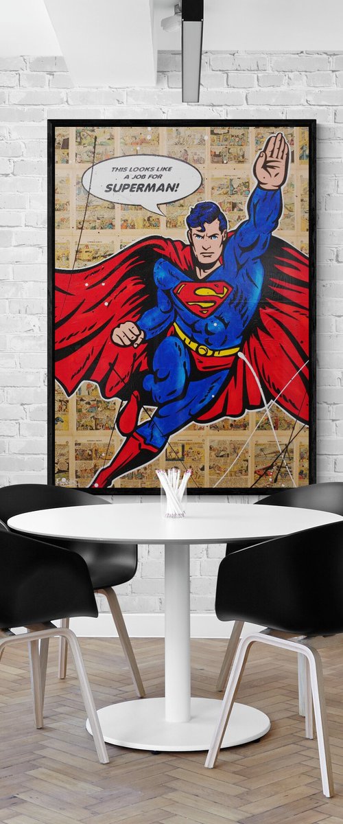 Man of Steel 140cm x 100cm Textured Comic Book Page Urban Pop Art by Franko