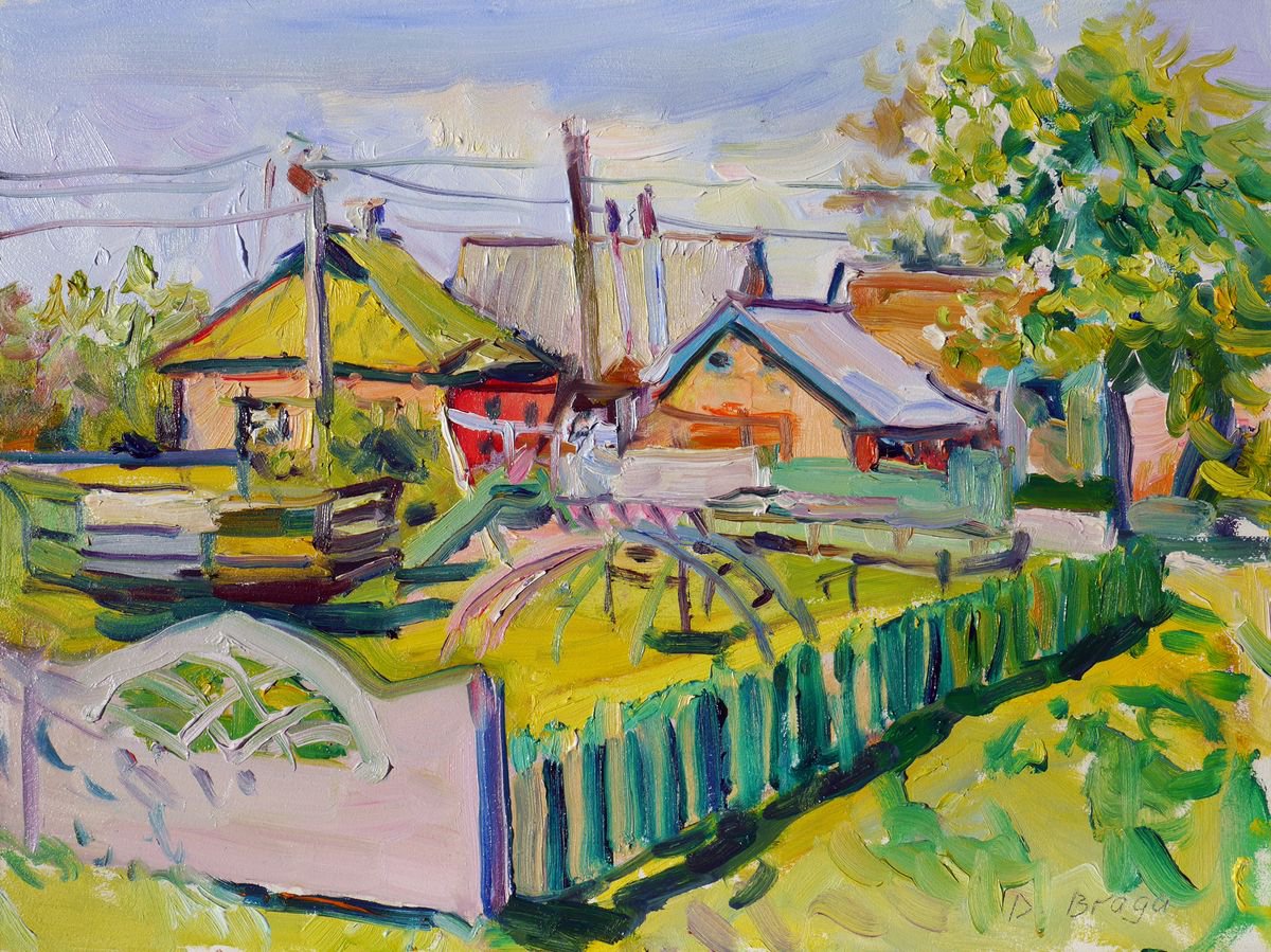 Impressionistic Landscape Oil Painting By Dima Braga, 16 X 12, Plein Air, Spring (Playground), Original Artwork