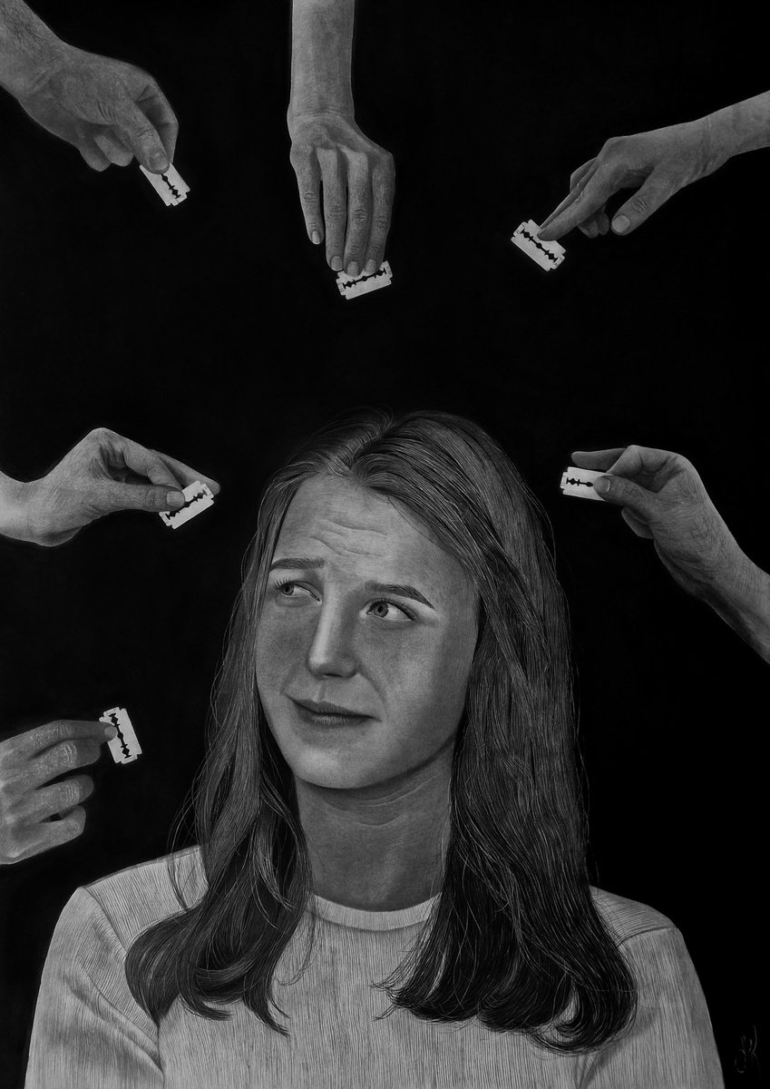 Surrealistic Charcoal Drawing , A Guilty Conscience By Kateryna Kostyk, 24 X 33, Artwork For Sale On Artfinder