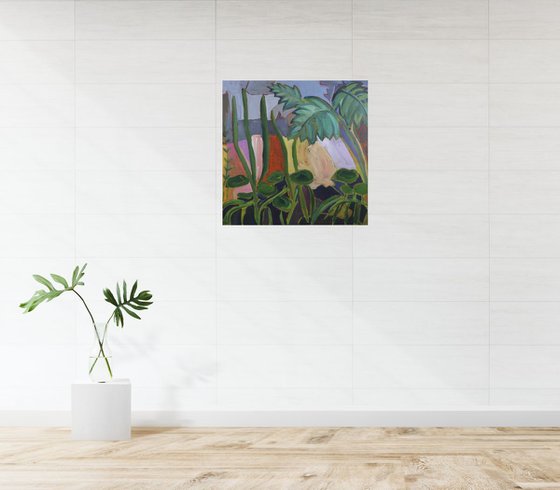 Tropical Garden - Abstract Expressionist Painting of a Colourful Greenhouse