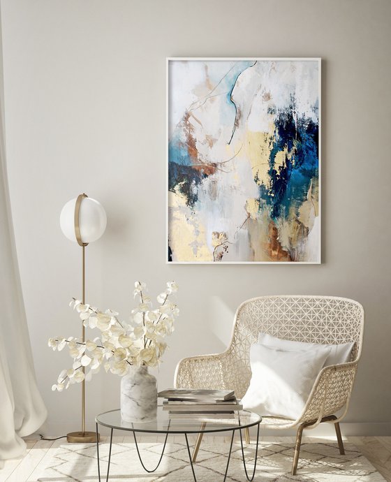"Flow 4" Abstract acrylic blue gold art