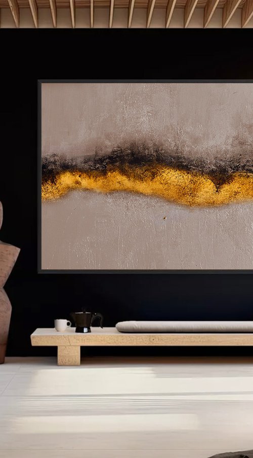 Gold and Beige Abstract by Indie Ru