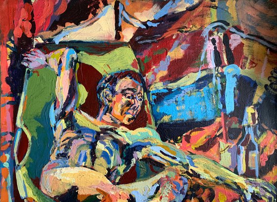 Man relaxing in a chaotic room