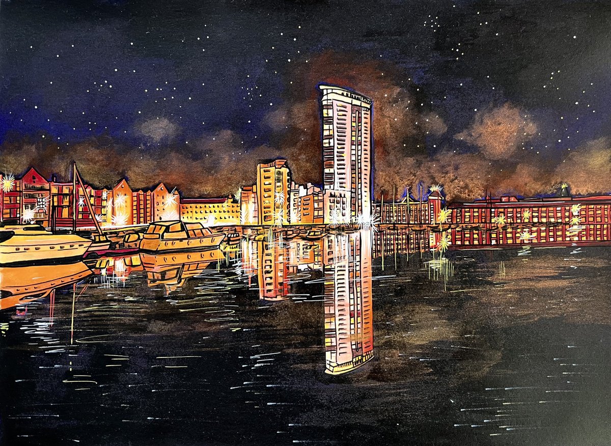 The Marina at night by Karen Elaine  Evans