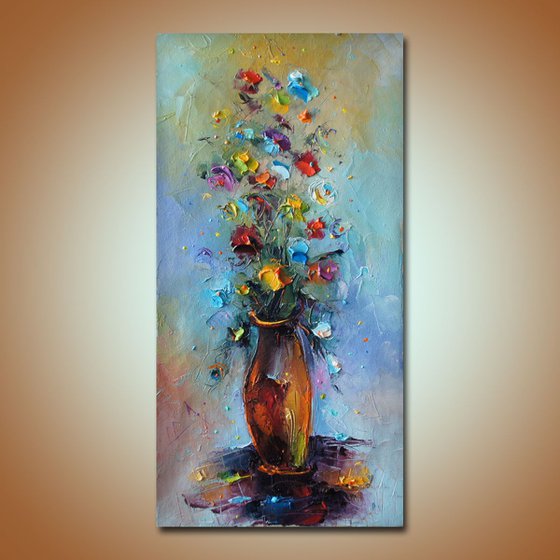 Summer glow, Original flower painting, Oil on canvas, Free shipping
