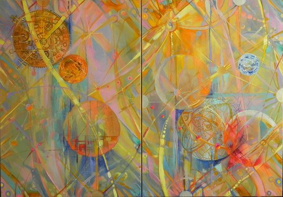 "Weightlessness" Diptych art Original art Oil on canvas Contemporary home decor.