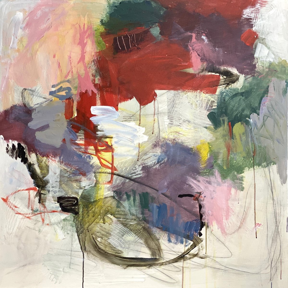 Organic Abstract Acrylic Painting By Kat Crosby, 36 X 36", Turn It Up, Original Artwork