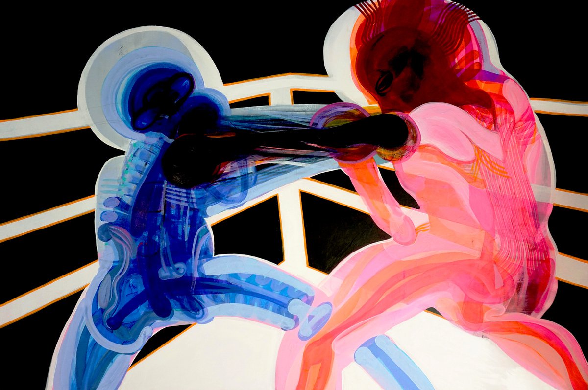 Organic Portrait Acrylic Painting By Victor Tkachenko, 60 X 40", Clash, Original Artwork