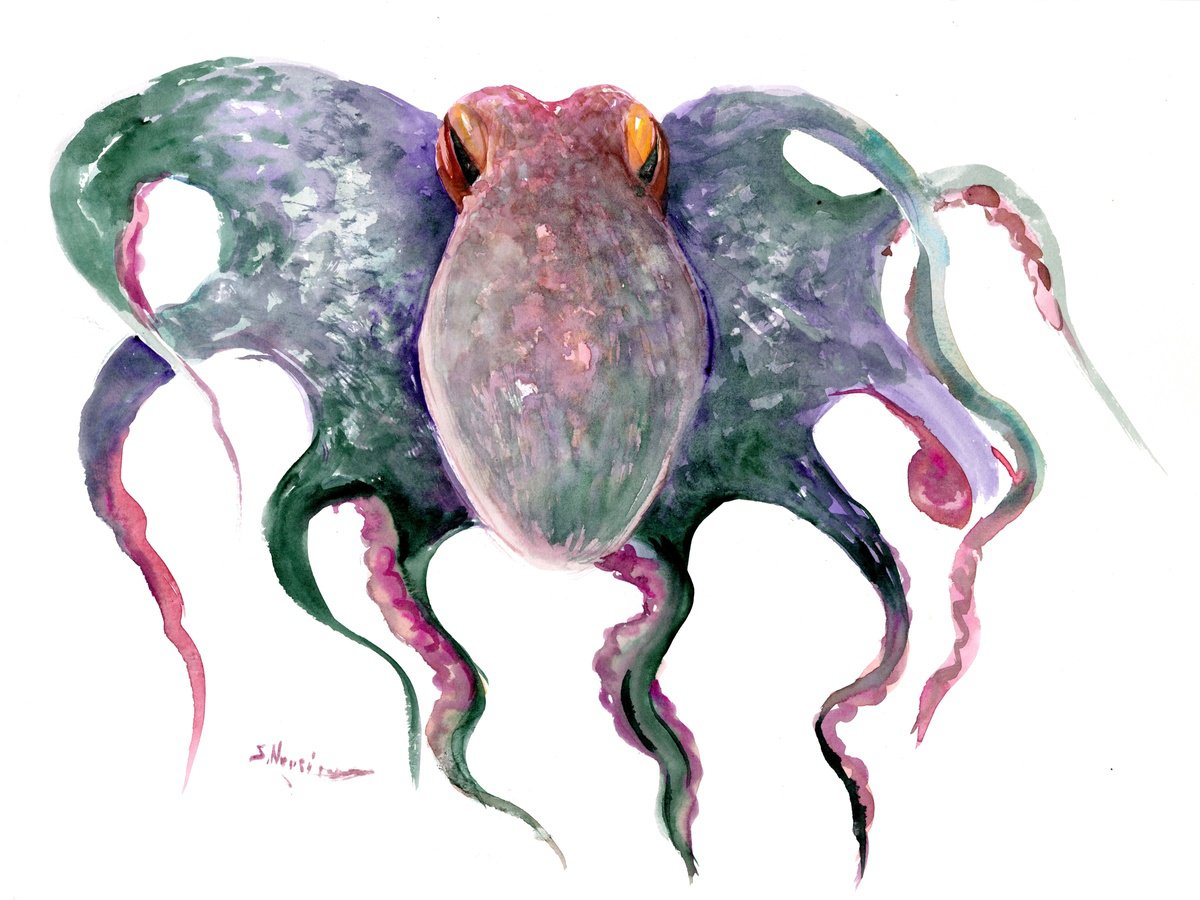 Octopus, Deep green, Purple and Pink Shades by Suren Nersisyan