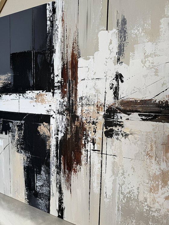 Large Neutral Triptych 240x140 cm Blue Gray