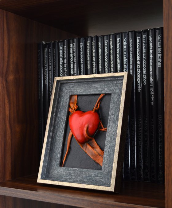 Lovers Heart 28 - Original Framed Leather Sculpture Painting Perfect for Gift