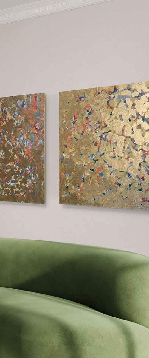 Wisdom Duo - 101cm squ (x2) - mixed media on canvas by George Hall
