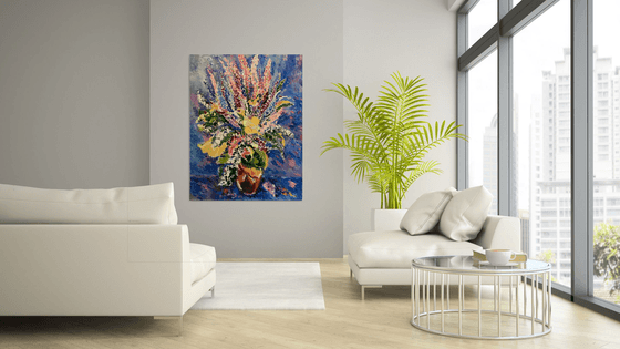 BOUQUET - floral still-life with summer flowers, original painting oil on canvas, Valentine's Day gift