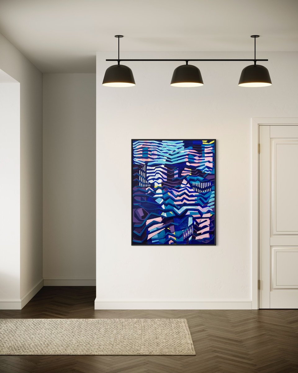 Geometric Abstract Acrylic Painting By Samantha Malone, 37 X 46", Alternate Reality, Original Artwork