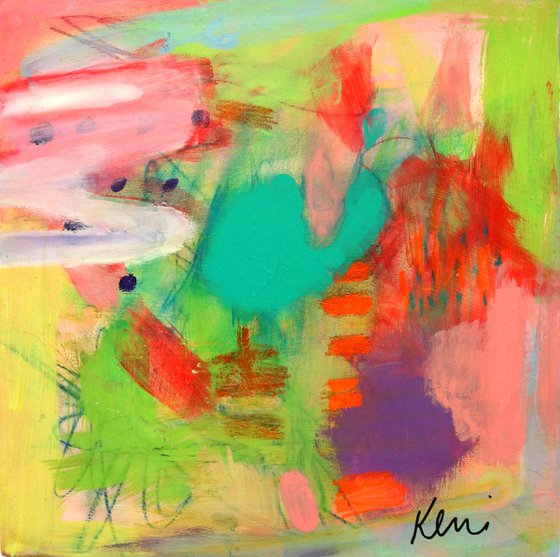 Not a Shy Little Thing 8x8" Colorful Abstract Expressionist Painting