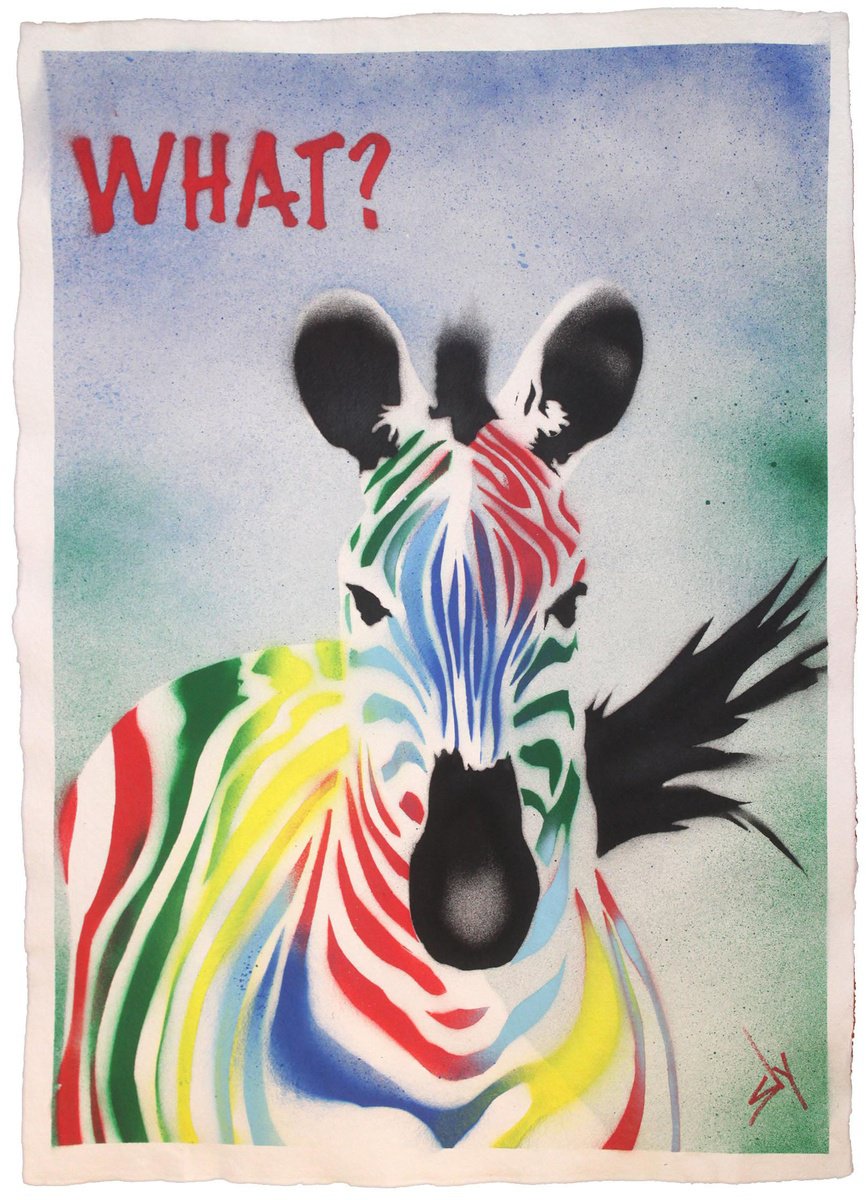 Surrealistic Animal Watercolour By Juan Sly, 22 X 30", What? Zebra (Wc)., Original Artwork