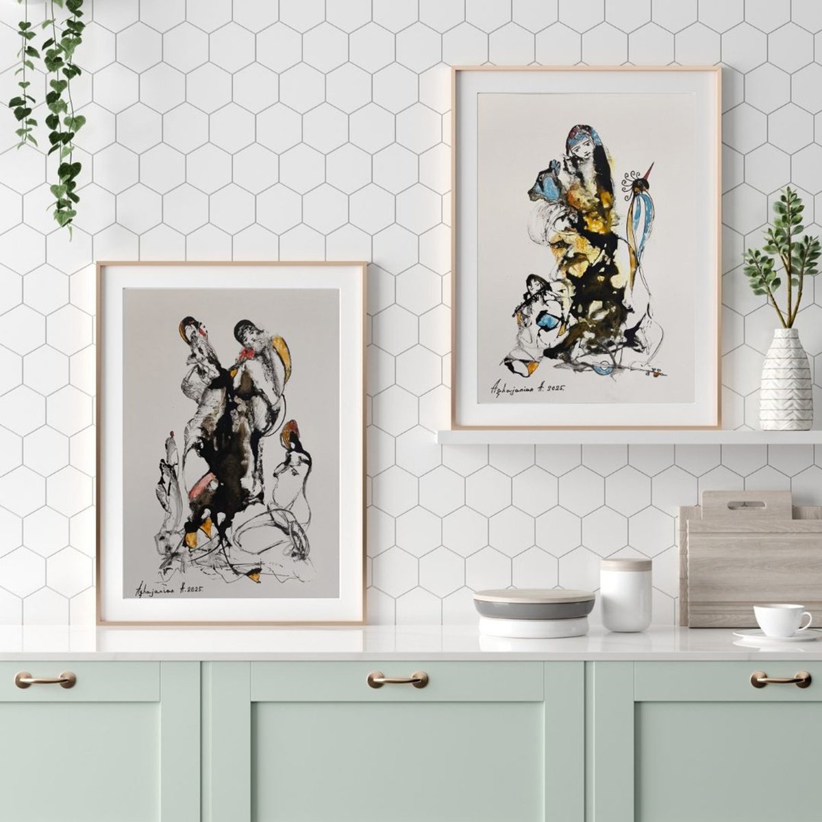 Abstract Portrait Oil Painting By Harutyun Aghajanyan, 17 X 11, Silent Dialogues, Original Artwork